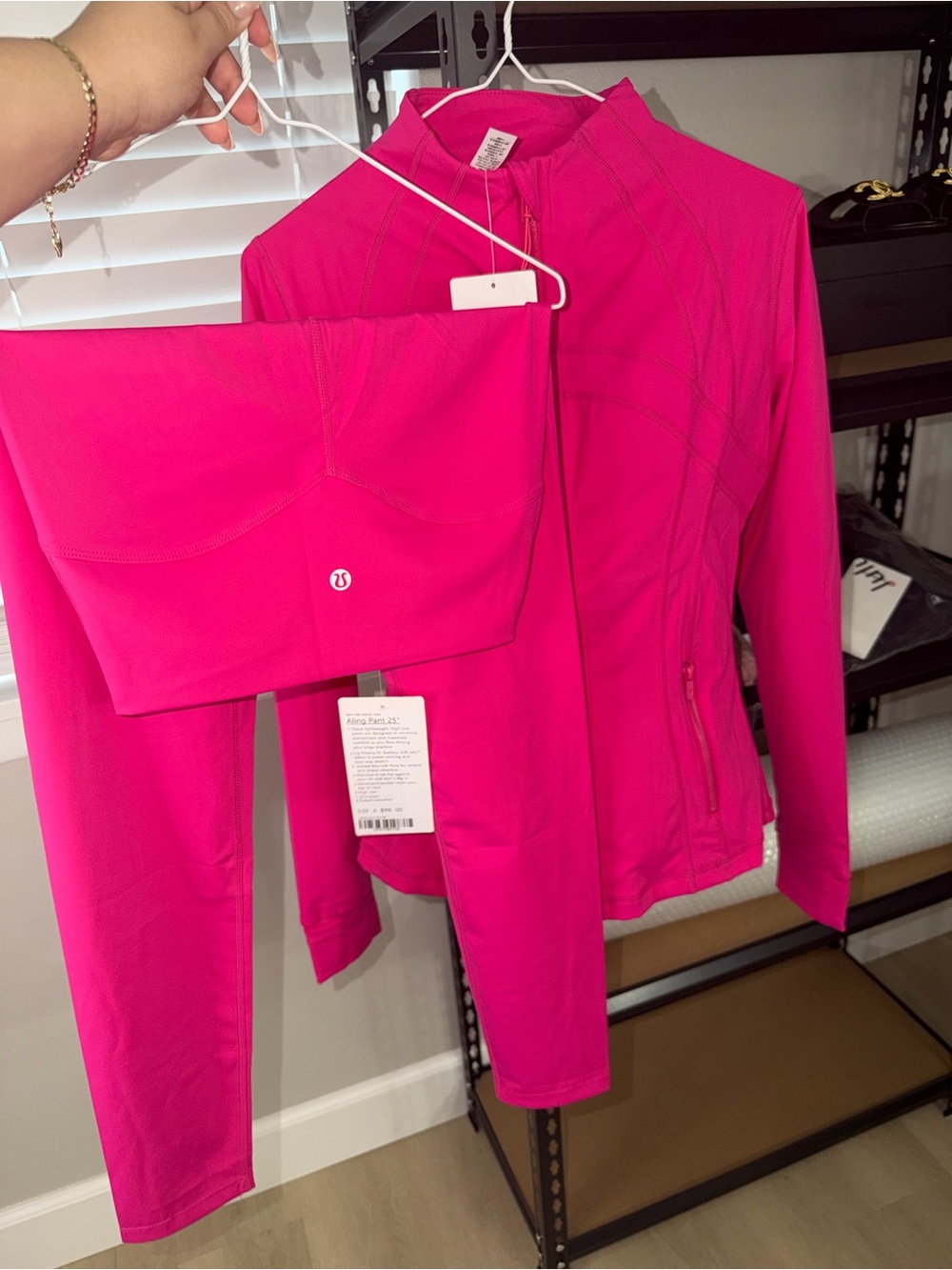 lululemon athletica Bright Pink Matching Leggings and Zip Jacket Set Size 6